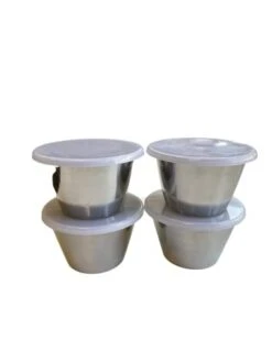 Stainless Steel Ramekins With Plastic Covers 2.5 Oz Set Of 4
