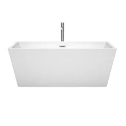 Sara 63 Inch Freestanding Bathtub In White With Floor Mounted Faucet, Drain And Overflow Trim In Polished Chrome -Wilton Shop 21eGsG9fSdL
