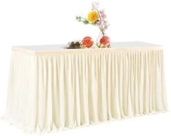 Leegleri White Polyester Pleated Table Skirt For Rectangle Table 6 Ft,Ruffle Tutu Table Cloth For Wedding,Baby Shower,Birthday Party,Banquet -Wilton Shop 310d8qQFxNL. AC