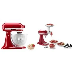 KitchenAid Ice Cream Maker Stand Mixer Attachment, 2 Quart, White & KSMMGA Metal Food Grinder Attachment, Silver