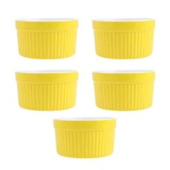 5pcs Porcelain Ramekins For Baking Round Ceramic Ramekins Small Desserts Bowls For Creme Brulee Dishes Puddings 3. 5inch Yellow