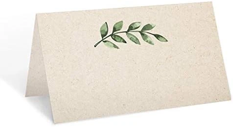 Greenery Place Cards (Set Of 50) 3.5" X 2" - Blank Tent Cards For Name Food Table Setting Dinner Party Seating Wedding Rustic Green Leaves Tan - Made In USA 7 Greenery Place Cards (Set Of 50) 3.5" X 2" - Blank Tent Cards For Name Food Table Setting Dinner Party Seating Wedding Rustic Green Leaves Tan - Made In USA - Image 5