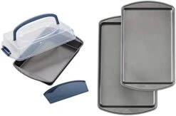 Wilton Perfect Results Non-Stick Oblong Cake Pan With Lid And Cutter, 3-Piece Set & Perfect Results Premium Non-Stick Bakeware Cookie Baking Sheets Set, 2-Piece, Steel -Wilton Shop 314FBuMgc3L. AC