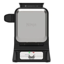 Ninja BW1001 NeverStick PRO Belgian Waffle Maker, Vertical Design, 5 Shade Settings, With Precision-Pour Cup & Chef-curated Recipe Guide, Black & Silver