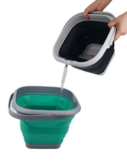 8.5L (2.2 Gallon) Collapsible Square Handy Bucket / Foldable SquareWater Pail / Portable Tub With Handle. Size 31x31cm (Slate Grey + Bluish-Green) -Wilton Shop 314nmQ0Ts1L