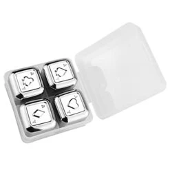 4pcs Reusable Ice For Wine Steel Pattern Chilling Beer Stainless Stones Cubes Poker Soda Rocks Whiskey Red Beverage