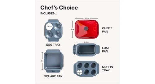 Oven Chef's Choice Lite 5-Piece Baking Pan Set, Includes Non-Stick Egg Pan For Cooking, Muffin & Cupcake Pan, Loaf Baking Dish, Square Brownie Baking Tray, & Enameled Cast Iron Pot With Lid 4 Oven Chef's Choice Lite 5-Piece Baking Pan Set, Includes Non-Stick Egg Pan For Cooking, Muffin & Cupcake Pan, Loaf Baking Dish, Square Brownie Baking Tray, & Enameled Cast Iron Pot With Lid - Image 2