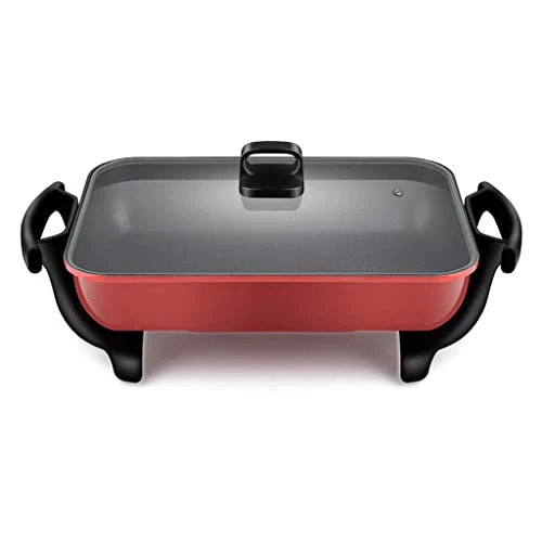 Family Size Rapid Heat Electric Skillet, Electric Ceramic Titanium Skillet, Easy To Clean, Non-stick Electric Skillet With Glass Vented Lid, Red 3 Family Size Rapid Heat Electric Skillet, Electric Ceramic Titanium Skillet, Easy To Clean, Non-stick Electric Skillet With Glass Vented Lid, Red