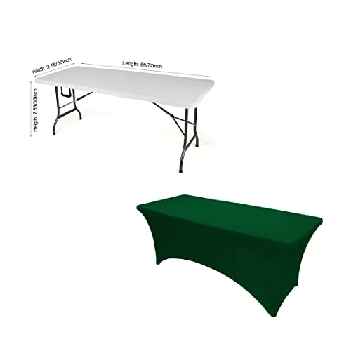 2 Pack 6FT Hunter Green Spandex Tablecloth Stretch Fitted Table Cover For Rectangular Table Event, Wedding, Banquet And Parties 4 2 Pack 6FT Hunter Green Spandex Tablecloth Stretch Fitted Table Cover For Rectangular Table Event, Wedding, Banquet And Parties - Image 2