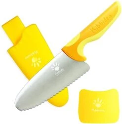 Kids Knife For Real Cooking, Safe Knife For Toddler Children, Stainless Steel Kids Chef Knife With Finger Guard, Round Tip, Serrated Edges (Blue) -Wilton Shop 317OAe9KSzL. AC