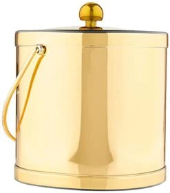 Polished Brass Ice Bucket With Metal Lid, , Polished Brass Color, Double Wall Construction, Made In U.S.A.