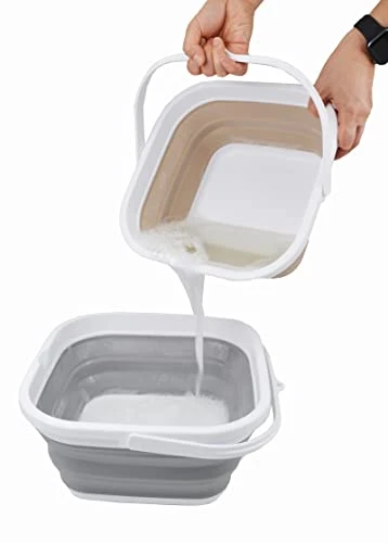 5.5L (1.4 Gallon) Collapsible Square Handy Bucket / Foldable SquareWater Pail / Portable Tub With Handle. (White/Grey, 1) 7 5.5L (1.4 Gallon) Collapsible Square Handy Bucket / Foldable SquareWater Pail / Portable Tub With Handle. (White/Grey, 1) - Image 5