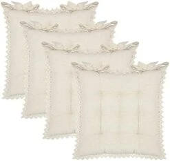 Hair Cushion Pads - Set Of 4 - Dining Kitchen Office Chair Seat Cushion With Ties- Durable Cotton Chambray Fabric Cover - Thick Comfy Poly Fill - Indoor Use - 17 In X 17 In – Grey -Wilton Shop 319pkQ1VuRL. AC