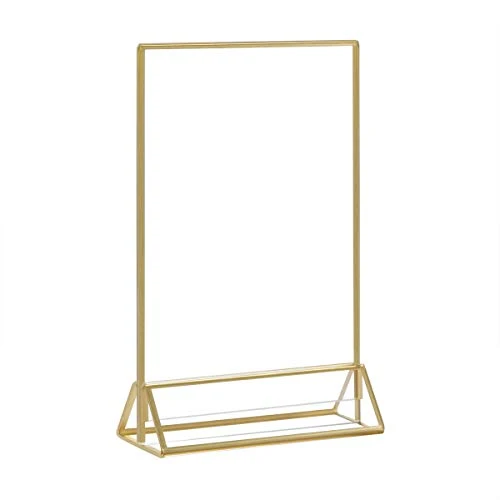 Acrylic Gold Sign Holder, 5x7 Gold Acrylic Picture Frames Clear Double Sided Menu Holder For Wedding Table Number 6 Pack 4 Acrylic Gold Sign Holder, 5x7 Gold Acrylic Picture Frames Clear Double Sided Menu Holder For Wedding Table Number 6 Pack - Image 2