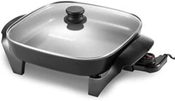 -6203# Extra Deep 16"x13"x3.2" (10.5Qt.) Scratch Resistant, Easy Pour Spout Dishwasher Safe, Non-stick Electric Skillet With Glass Vented Lid, Adjustable Temperature, Black -Wilton Shop 31CSfS1uWLL. AC