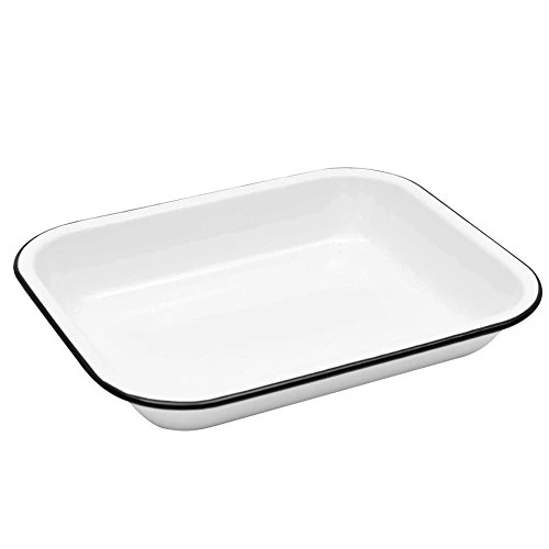 Enamelware Small Open Roaster, 11.5 X 9.25 Inches, Vintage White/Black (Single) 3 Enamelware Small Open Roaster, 11.5 X 9.25 Inches, Vintage White/Black (Single)