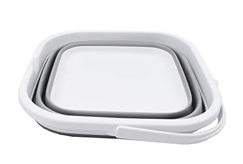 5.5L (1.4 Gallon) Collapsible Square Handy Bucket / Foldable SquareWater Pail / Portable Tub With Handle. (White/Grey, 1) 4 5.5L (1.4 Gallon) Collapsible Square Handy Bucket / Foldable SquareWater Pail / Portable Tub With Handle. (White/Grey, 1) - Image 2