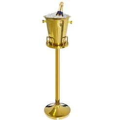 Ice Bucket With Stand 201 Stainless Steel Ice Bucket Standing Hammered 13Lbs Gold Ice Bucket With Carrying Handle For Wine Champagne Beer KTV Clubs Bar Parties (Total Height: 91cm,5L)