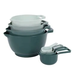 8 Pack Classic Nesting Mixing Bowl Set With 4 Measuring Cups, Mixing Bowls With Pour Spouts And Handles(Green)