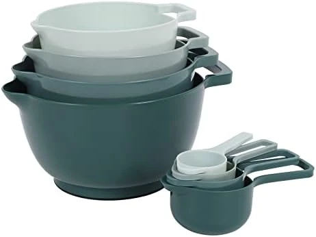 8 Pack Classic Nesting Mixing Bowl Set With 4 Measuring Cups, Mixing Bowls With Pour Spouts And Handles(Green) 10 8 Pack Classic Nesting Mixing Bowl Set With 4 Measuring Cups, Mixing Bowls With Pour Spouts And Handles(Green) - Image 8