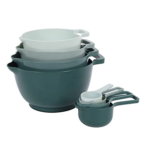 8 Pack Classic Nesting Mixing Bowl Set With 4 Measuring Cups, Mixing Bowls With Pour Spouts And Handles(Green) 3 8 Pack Classic Nesting Mixing Bowl Set With 4 Measuring Cups, Mixing Bowls With Pour Spouts And Handles(Green)