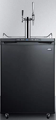 BC635M7CMTWIN 24"" Commercial Coffee Dispenser With Complete Tap Kit Flat And Nitro-Indused Coffee Dispensing Automatic Defrost Digital Thermostat Casters Top Rail Guard In Black