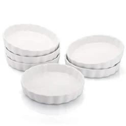 6 Pack 8 Ounce Porcelain Creme Brulee Ramekins Mini Fluted Quiche Dishes, 5.7 Inch Tart Pan Round Pie Plates For Baking, Dishwasher And Oven Safe -Wilton Shop 31McZNLPXeL