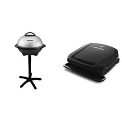 , Silver, 12+ Servings Upto 15 Indoor/Outdoor Electric Grill, GGR50B, REGULAR & 4-Serving Removable Plate Grill And Panini Press, Black, GRP1060B