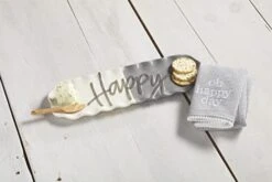 Mud Pie, White/Gray, Happy Hostess Set, Tray 4.75" X 15" | Spreader 5" | Towel 26" X 18", 4 3/4" X 15"