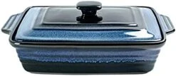 Casserole Baking Dish With Lid - Ceramic Blue Lasagna Pan 3.2 Quart, Large Covered Bakeware Set 9x13 For Cooking, Stoneware Bakers Microwave Oven Safe - Reactive Glaze Blue -Wilton Shop 31P XljHQeS. AC