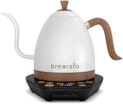 Artisan Electric Gooseneck Kettle, 1 Liter, For Pour Over Coffee, Brewing Tea, LCD Panel, Precise Digital Temperature Selection, Flash Boil And Keep Warm Settings (Pearl All White) -Wilton Shop 31PAK2WgTDL. AC