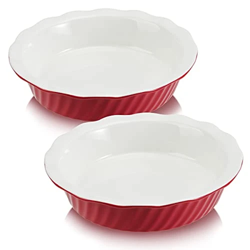 Pie Pan 9 Inch 2 Pack, Ceramic Pie Dish, Pie Plate For Dessert Kitchen, Round Baking Dish Pan For Dinner (Rouge Red) 3 Pie Pan 9 Inch 2 Pack, Ceramic Pie Dish, Pie Plate For Dessert Kitchen, Round Baking Dish Pan For Dinner (Rouge Red)