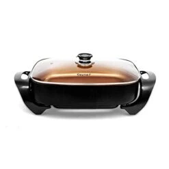 Aynel Professional Non-stick Copper Electric Skillet Jumbo, Deep Dish With Tempered Glass Vented Lid, Upgrade Thermostat, 16”x 12”x 3.15”- 8 Quart (Black-1)