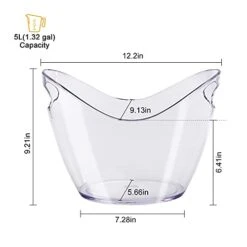 Plastic Oval Storage Tub,5 Liter Ice Buckets For Beer Bottle Drink Cooler,Party Beverage Chiller Bin,Storage Baskets,Clear Storage Bin With Handles For Kitchen,Cabinet,Large Pantry Organization 2sets