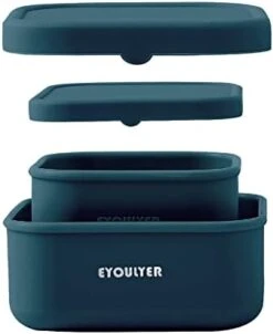 Silicone Bento Box With Lid Baby Storage Durable Bowl Mixing Serving Eating Non-Slip Easy Grip Indoor Outdoor Travel To-Go Food Containers Set2 Canister (BLUE-ROUND) -Wilton Shop 31UClFFtiJL. AC