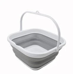 5.5L (1.4 Gallon) Collapsible Square Handy Bucket / Foldable SquareWater Pail / Portable Tub With Handle. (White/Grey, 1)