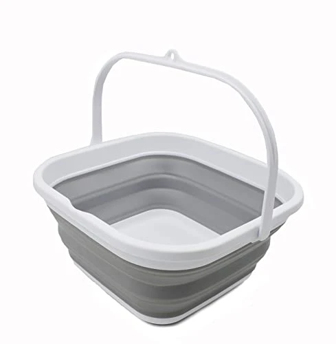 5.5L (1.4 Gallon) Collapsible Square Handy Bucket / Foldable SquareWater Pail / Portable Tub With Handle. (White/Grey, 1) 3 5.5L (1.4 Gallon) Collapsible Square Handy Bucket / Foldable SquareWater Pail / Portable Tub With Handle. (White/Grey, 1)