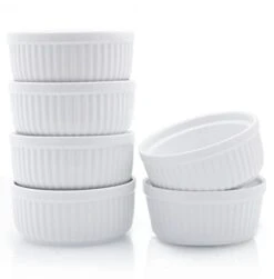 Ceramic Ramekins 8 Oz, Set Of 6, Elegant Classic Style Ramekins For Baking Souffles, Creme Brulées, Custards, Puddings, 4.3” Wide & 2” Tall, Microwave, Oven & Dishwasher-Safe, Ivory White
