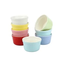 6 Oz Creme Brulee Ramekins 8 Set Oven Safe For Baking, Souffle, Ice Cream, Pudding, Lava Cake Ceramic Stackable Small Bowls