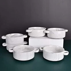Ceramic Marbling Souffle Dishes, 10 Oz, Dould Handle Ramekin For Baking, Set Of 6 (Marbling Grey, 10 Oz) -Wilton Shop 31VrEeghsjS