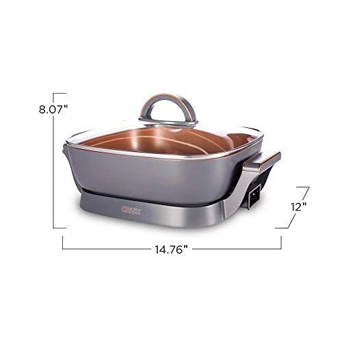 RUX Electric Skillet With Glass Lid - Nonstick Scratch Resistant Ceramic Pan, Extra Deep With Removable Temperature Probe, 12" X 12", 1400 Watts 4 RUX Electric Skillet With Glass Lid - Nonstick Scratch Resistant Ceramic Pan, Extra Deep With Removable Temperature Probe, 12" X 12", 1400 Watts - Image 2