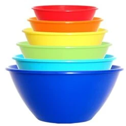 6 Pack Large Plastic Mixing And Serving Bowls, Plastic Nesting Bowls Set - 120OZ, 80OZ, 50OZ, 32OZ, 22OZ, 12OZ (Rainbow Colors)
