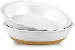 10 Inch Pie Pan For Baking, Ceramic Pie Dish, Deep Dish Pie Plate For Dessert Kitchen, Deep Dish Pie Pan With Fluted Edge, Set Of 2, Farmhouse Style (Blue) -Wilton Shop 31XKfcx7oL. AC