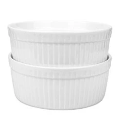 2 Pack Large Porcelain Souffle Ramekins, 48 Ounce, 1.5 Quarts White Bakeware Ramekin Set For Baking, Cooking, Serving And More
