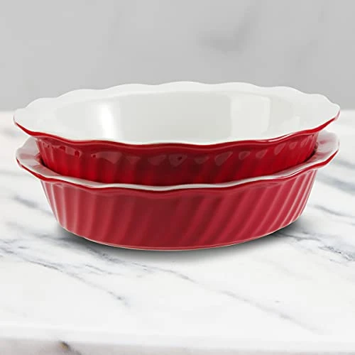 Pie Pan 9 Inch 2 Pack, Ceramic Pie Dish, Pie Plate For Dessert Kitchen, Round Baking Dish Pan For Dinner (Rouge Red) 6 Pie Pan 9 Inch 2 Pack, Ceramic Pie Dish, Pie Plate For Dessert Kitchen, Round Baking Dish Pan For Dinner (Rouge Red) - Image 4
