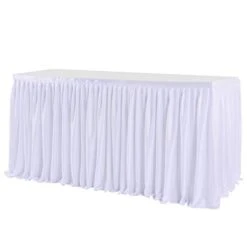 Leegleri White Polyester Pleated Table Skirt For Rectangle Table 6 Ft,Ruffle Tutu Table Cloth For Wedding,Baby Shower,Birthday Party,Banquet -Wilton Shop 31ZnC9RtqeL
