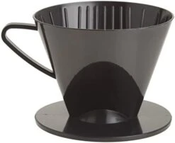 Pour-Over Reusable Coffee Brewing Cone With Gold-Toned Mesh Permanent Coffee Filter, Number 4-Size, Black