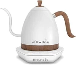 Artisan Electric Gooseneck Kettle, 1 Liter, For Pour Over Coffee, Brewing Tea, LCD Panel, Precise Digital Temperature Selection, Flash Boil And Keep Warm Settings (Pearl All White) -Wilton Shop 31aJSiAgyFL. AC