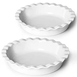 10.5-Inch Deep Pie Pans 50oz, Ceramic Large Round Pie Tins For Baking, (White 2 Pieces)