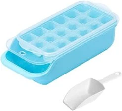Tray With Bin Easy Release Ice Cube Tray Container Set With Lid Creative Plastic Storage Box Portable Ice Scoop BPA Free Whiskey Cocktail Smoothie Drink Blue -Wilton Shop 31blqS2z7VL. AC